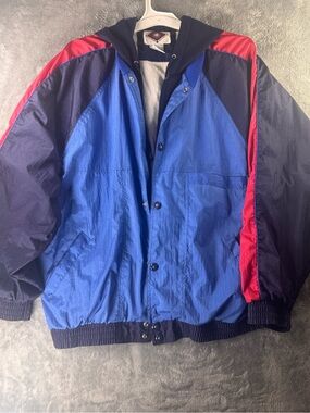 Horizon Outerwear Men's L Blue/Navy/Red Colorblock Hooded Snap Windbreaker